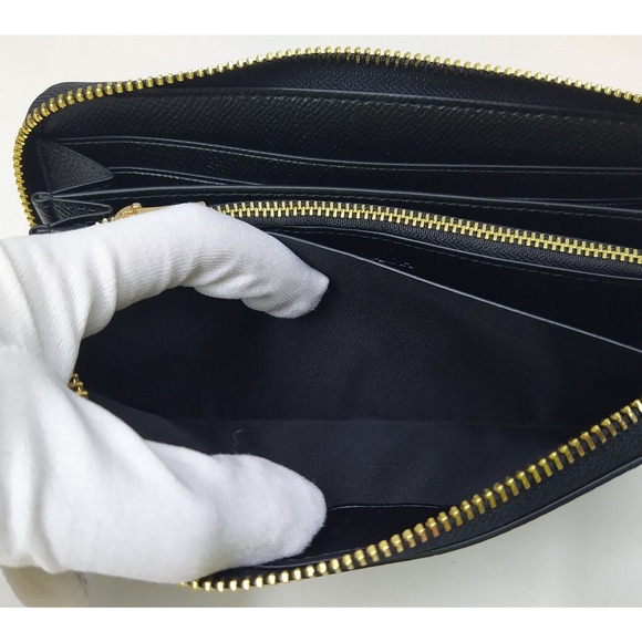 Coach Black Crossgrain Leather Zip Around Credit Card Long Wallet - NWT $298 - Picture 14 of 16